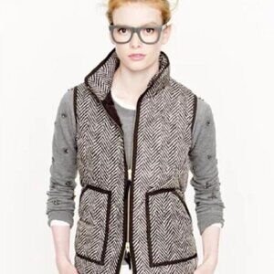 J. Crew Down Quilted Puffer Vest Herringbone Black White Preppy Fall Women's S